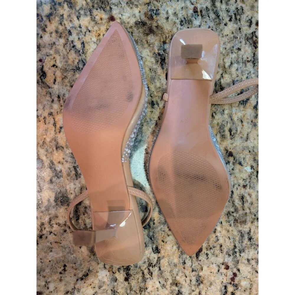 BAISOILIHA Women's Clear Slingback Heels Size 37 Pearl Rhinestone Stiletto